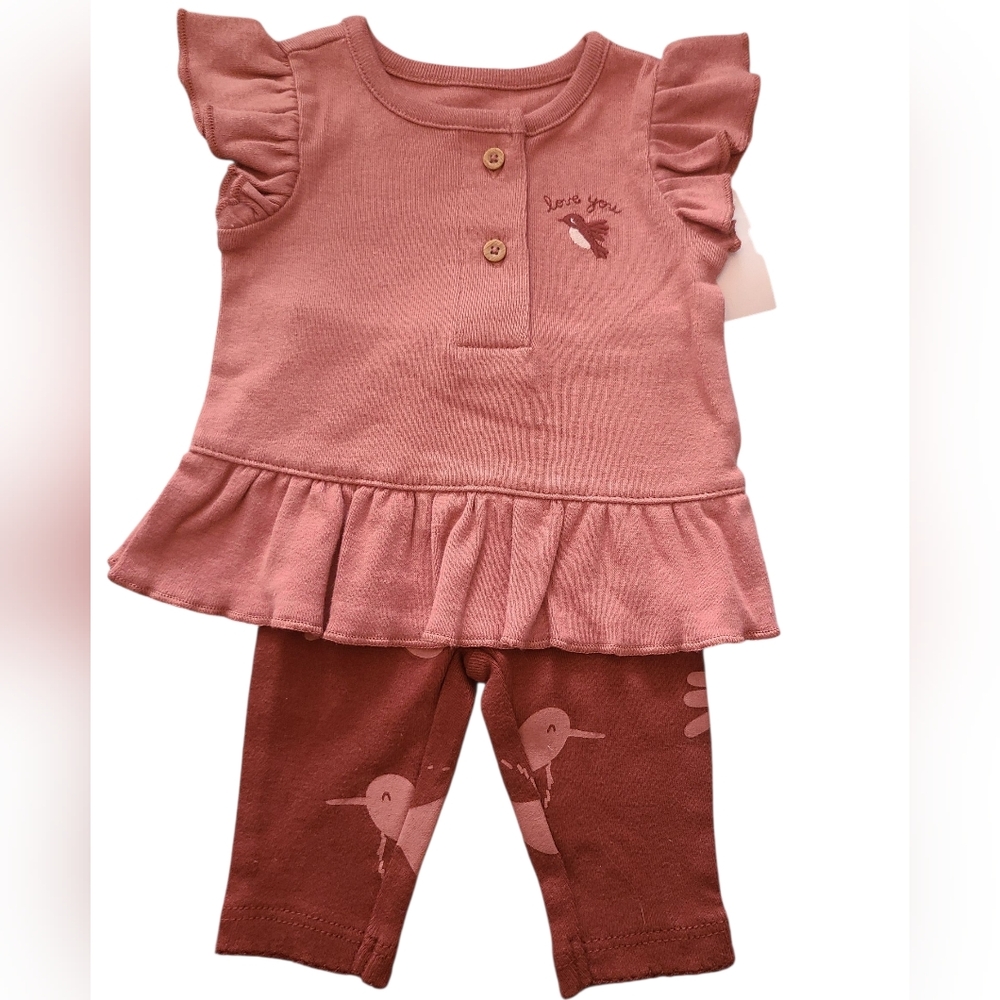 Carters Newborn Outfit Ruffled Embroidered Top Stretch Leggings Size Newborn